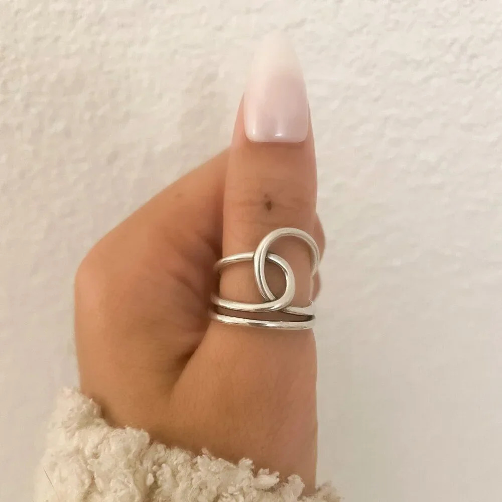 925 Sterling Silver Big Knot Statement Ring Dainty Adjustable Ring - Picture 9 of 10